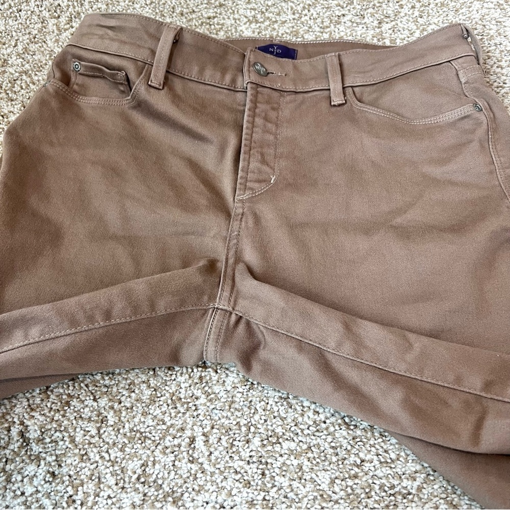 NYDJ Sheri Slim Jeans 12P Petite Taupe Brown Stretch Denim Mid Rise Straight - Picture 8 of 15